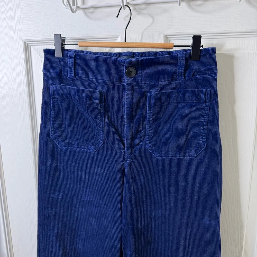 Anthropologie Maeve Colette Pant Blue Corduroy High Rise Wide Leg Crop Size 32 - Picture 3 of 5